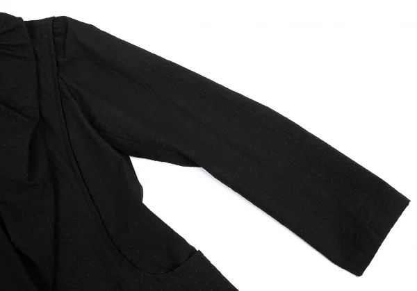 イッセイミヤケ フェットISSEY MIYAKE FETE 刺し子ドビーギャザーラペルロングジャケット 黒3 K-82544_005