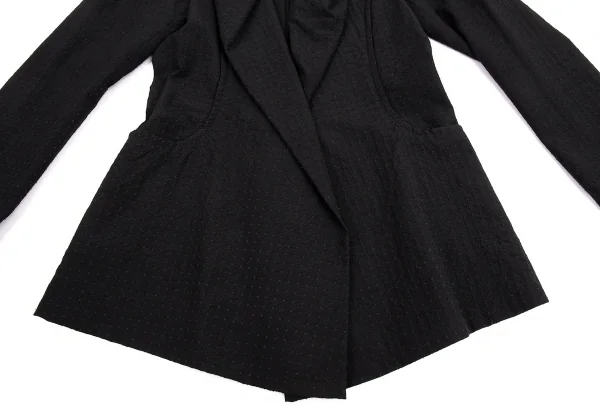 イッセイミヤケ フェットISSEY MIYAKE FETE 刺し子ドビーギャザーラペルロングジャケット 黒3 K-82544_007