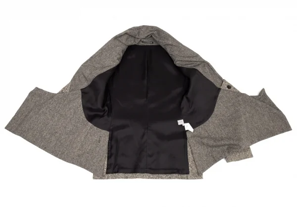 ヨウジヤマモト ファムYohji Yamamoto FEMME ツィード切替ショールカラージャケット グレー2 K-82626_011