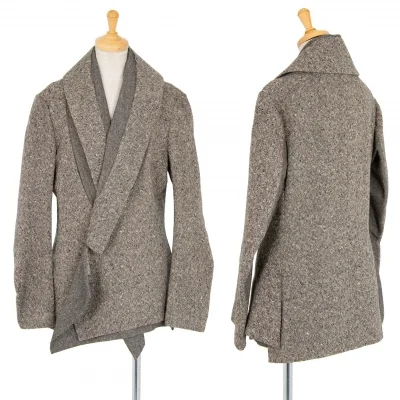 ヨウジヤマモト ファムYohji Yamamoto FEMME ツィード切替ショールカラージャケット グレー
