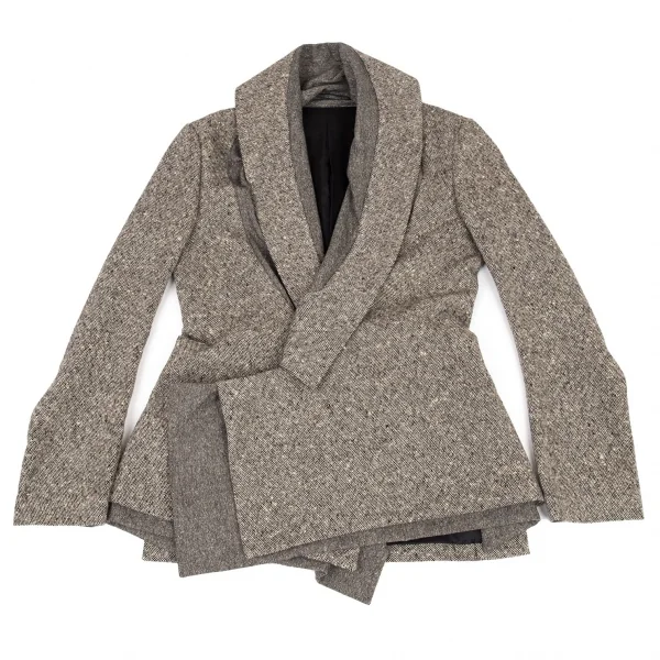 ヨウジヤマモト ファムYohji Yamamoto FEMME ツィード切替ショールカラージャケット グレー2 K-82626_002