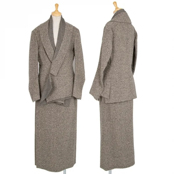 ヨウジヤマモト ファムYohji Yamamoto FEMME ツィード切替ショールカラーセットアップスーツ グレー2 K-82628_001