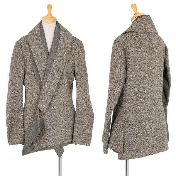 ヨウジヤマモト ファムYohji Yamamoto FEMME ツィード切替ショールカラーセットアップスーツ グレー2 K-82628_002