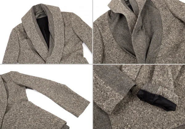 ヨウジヤマモト ファムYohji Yamamoto FEMME ツィード切替ショールカラーセットアップスーツ グレー2 K-82628_004