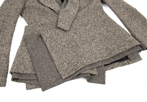 ヨウジヤマモト ファムYohji Yamamoto FEMME ツィード切替ショールカラーセットアップスーツ グレー2 K-82628_005