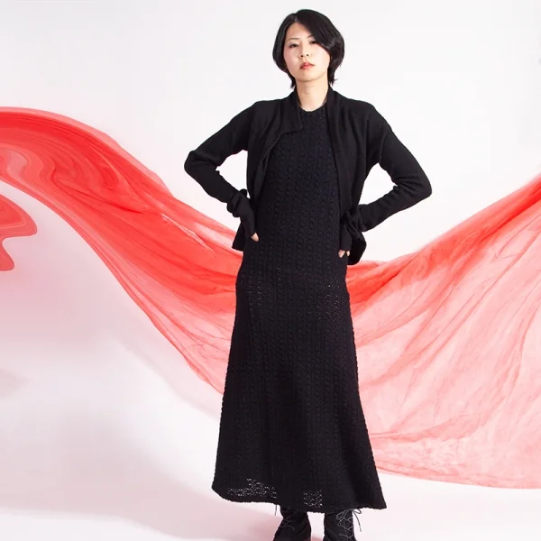 ヨウジヤマモト ノアールYohji Yamamoto NOIR ノースリーブニットロングワンピース 黒3 K-82647_011