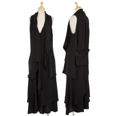 ヨウジヤマモト ノアールYohji Yamamoto NOIR シルクシフォンドレープデザインセットアップ 黒
