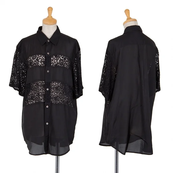 トリココムデギャルソンtricot COMME des GARCONS レース切替レーヨン半袖シャツ 黒M位 K-82786_001