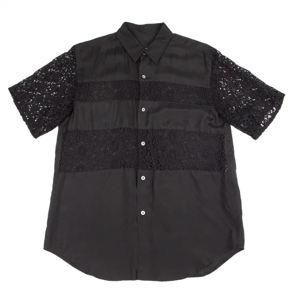 トリココムデギャルソンtricot COMME des GARCONS レース切替レーヨン半袖シャツ 黒M位 K-82786_002