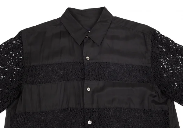 トリココムデギャルソンtricot COMME des GARCONS レース切替レーヨン半袖シャツ 黒M位 K-82786_003