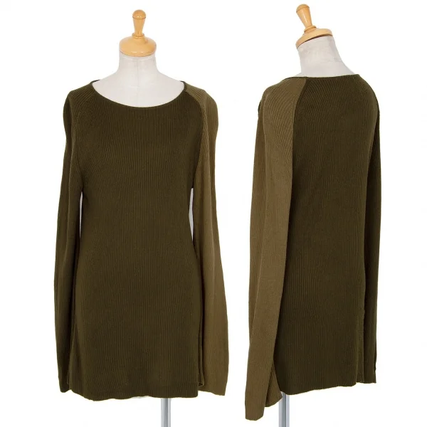 ヨウジヤマモト ファムYohji Yamamoto FEMME ウールバイカラーリブニットセーター カーキ3 K-82809_001