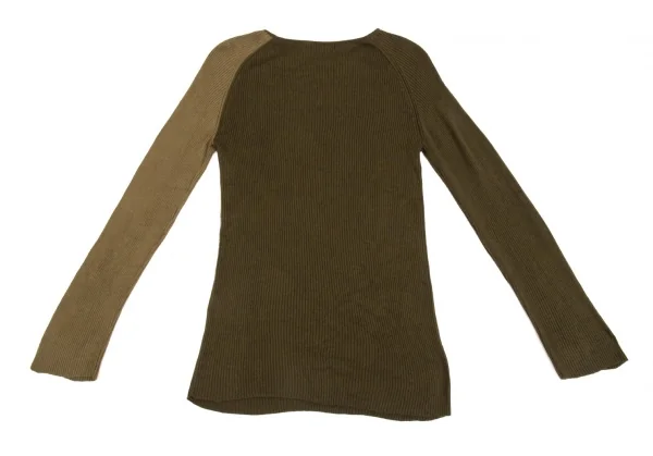 ヨウジヤマモト ファムYohji Yamamoto FEMME ウールバイカラーリブニットセーター カーキ3 K-82809_012