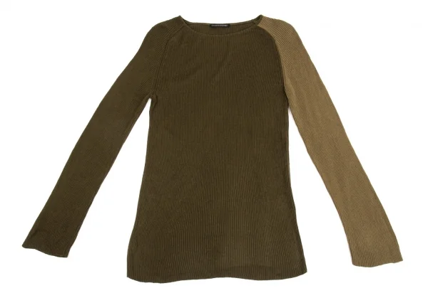 ヨウジヤマモト ファムYohji Yamamoto FEMME ウールバイカラーリブニットセーター カーキ3 K-82809_002
