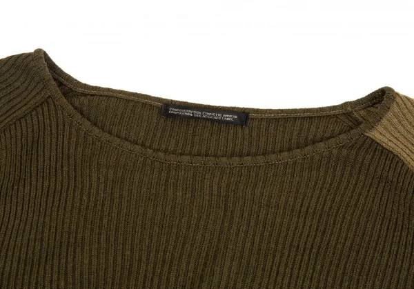 ヨウジヤマモト ファムYohji Yamamoto FEMME ウールバイカラーリブニットセーター カーキ3 K-82809_003