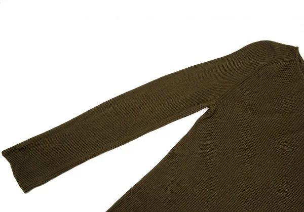 ヨウジヤマモト ファムYohji Yamamoto FEMME ウールバイカラーリブニットセーター カーキ3 K-82809_004