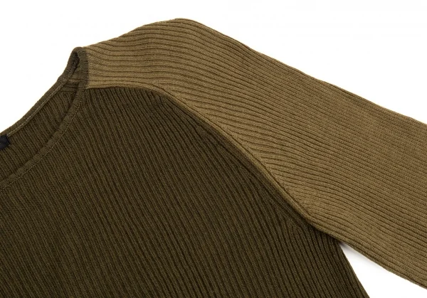 ヨウジヤマモト ファムYohji Yamamoto FEMME ウールバイカラーリブニットセーター カーキ3 K-82809_006