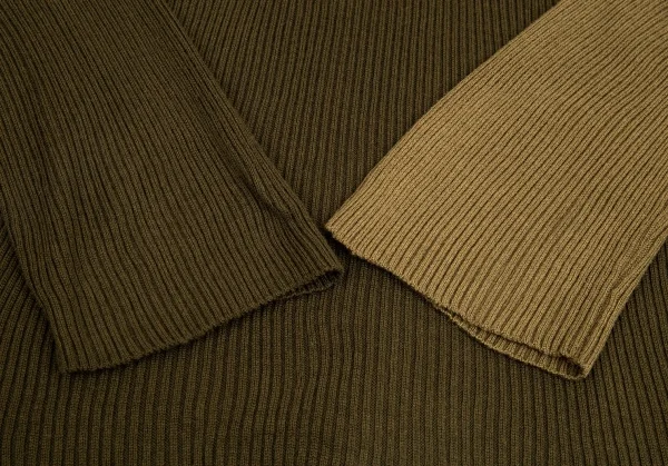 ヨウジヤマモト ファムYohji Yamamoto FEMME ウールバイカラーリブニットセーター カーキ3 K-82809_007