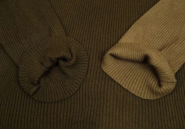 ヨウジヤマモト ファムYohji Yamamoto FEMME ウールバイカラーリブニットセーター カーキ3 K-82809_008