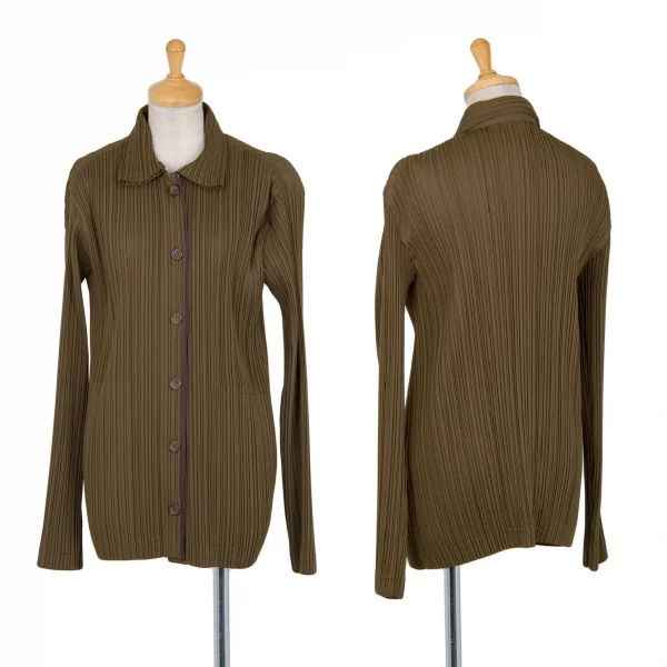 イッセイミヤケISSEY MIYAKE WHITE LABEL パイピングプリーツジャケット カーキ3 K-82831_001