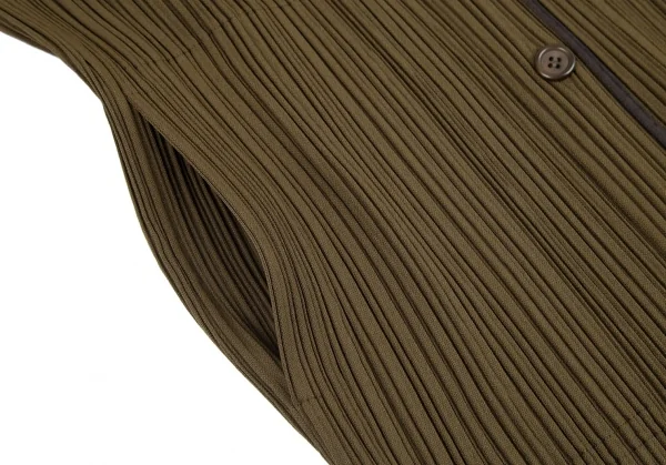 イッセイミヤケISSEY MIYAKE WHITE LABEL パイピングプリーツジャケット カーキ3 K-82831_010