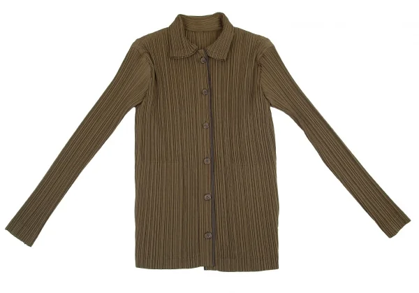 イッセイミヤケISSEY MIYAKE WHITE LABEL パイピングプリーツジャケット カーキ3 K-82831_002