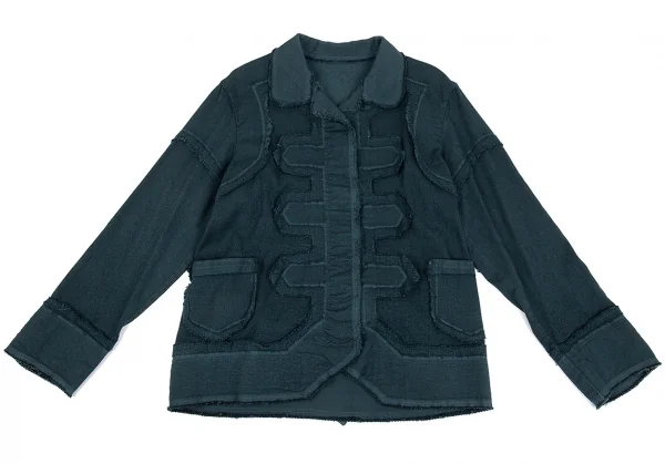 イッセイミヤケ エーポックISSEY MIYAKE A-POC 製品染めデザイン織り裁ち切りジャケット ビリジアンブルー2 K-82833_002