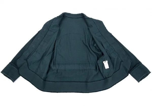 イッセイミヤケ エーポックISSEY MIYAKE A-POC 製品染めデザイン織り裁ち切りジャケット ビリジアンブルー2 K-82833_009