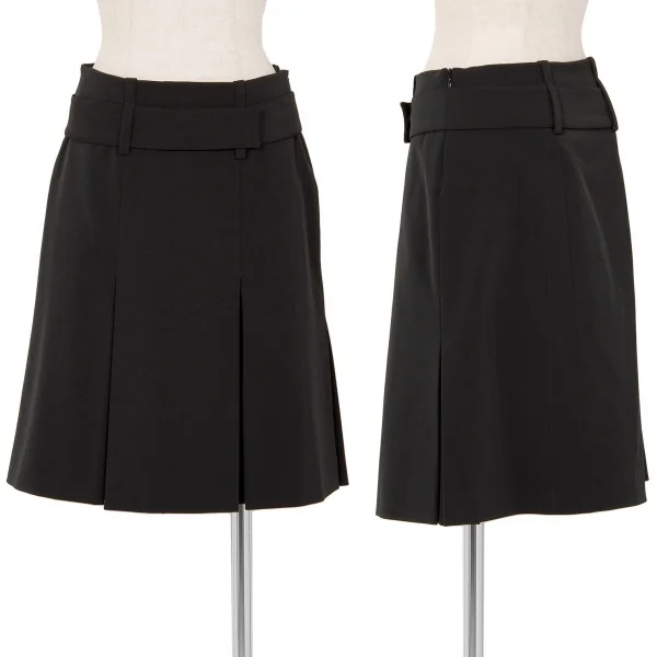 プラダPRADA ポリストレッチベルテッドプリーツスカート 黒38 K-82887_001