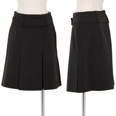プラダPRADA ポリストレッチベルテッドプリーツスカート 黒