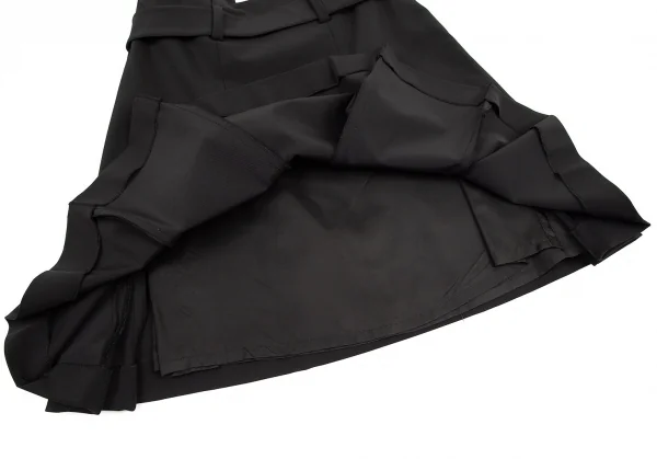 プラダPRADA ポリストレッチベルテッドプリーツスカート 黒38 K-82887_008
