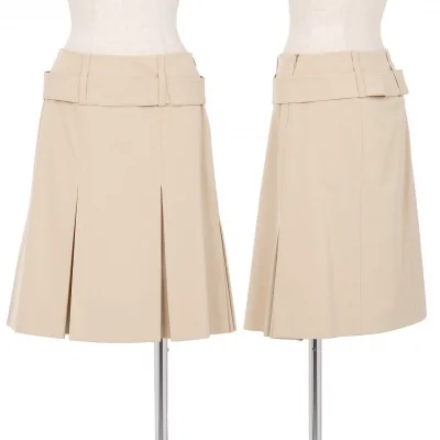 プラダPRADA ポリストレッチベルテッドプリーツスカート ベージュ