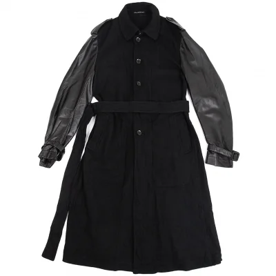 ヨウジヤマモト プールオムYohji Yamamoto POUR HOMME レザースリーブウォッシュドウールコート