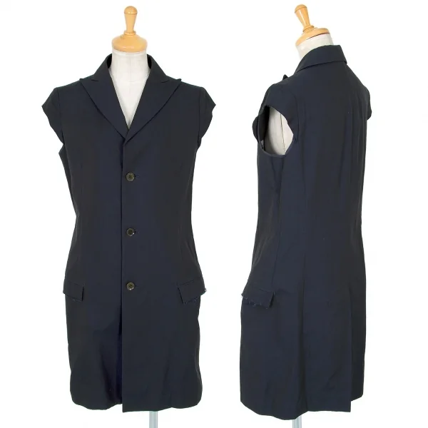 ヨウジヤマモト ノアールYohji Yamamoto NOIR コットンリネンフレンチスリーブピークドラペルロングジャケット 紺1 K-83070_001