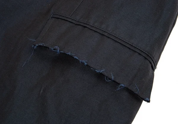 ヨウジヤマモト ノアールYohji Yamamoto NOIR コットンリネンフレンチスリーブピークドラペルロングジャケット 紺1 K-83070_010