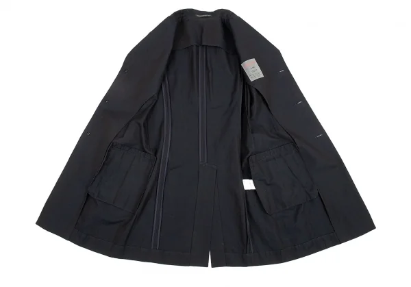 ヨウジヤマモト ノアールYohji Yamamoto NOIR コットンリネンフレンチスリーブピークドラペルロングジャケット 紺1 K-83070_013