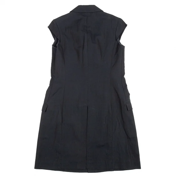 ヨウジヤマモト ノアールYohji Yamamoto NOIR コットンリネンフレンチスリーブピークドラペルロングジャケット 紺1 K-83070_014