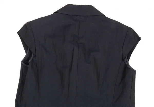 ヨウジヤマモト ノアールYohji Yamamoto NOIR コットンリネンフレンチスリーブピークドラペルロングジャケット 紺1 K-83070_015