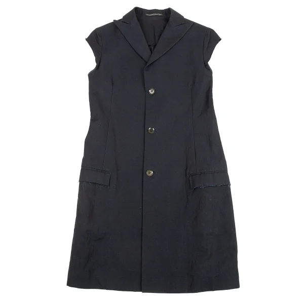 ヨウジヤマモト ノアールYohji Yamamoto NOIR コットンリネンフレンチスリーブピークドラペルロングジャケット 紺1 K-83070_002