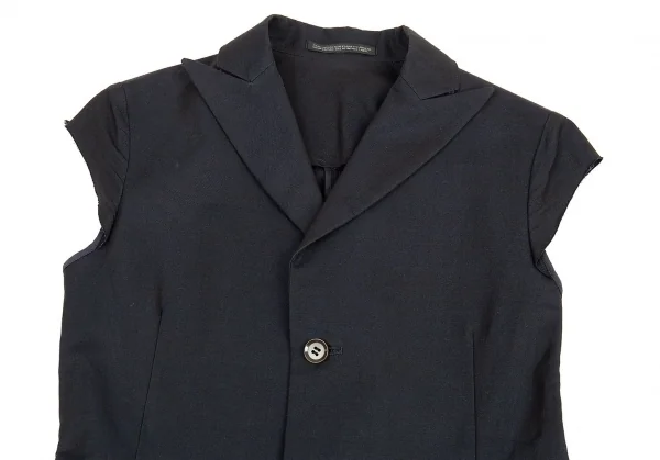 ヨウジヤマモト ノアールYohji Yamamoto NOIR コットンリネンフレンチスリーブピークドラペルロングジャケット 紺1 K-83070_003