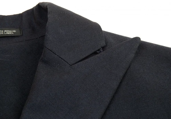 ヨウジヤマモト ノアールYohji Yamamoto NOIR コットンリネンフレンチスリーブピークドラペルロングジャケット 紺1 K-83070_005