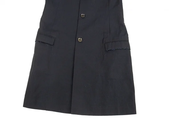 ヨウジヤマモト ノアールYohji Yamamoto NOIR コットンリネンフレンチスリーブピークドラペルロングジャケット 紺1 K-83070_009