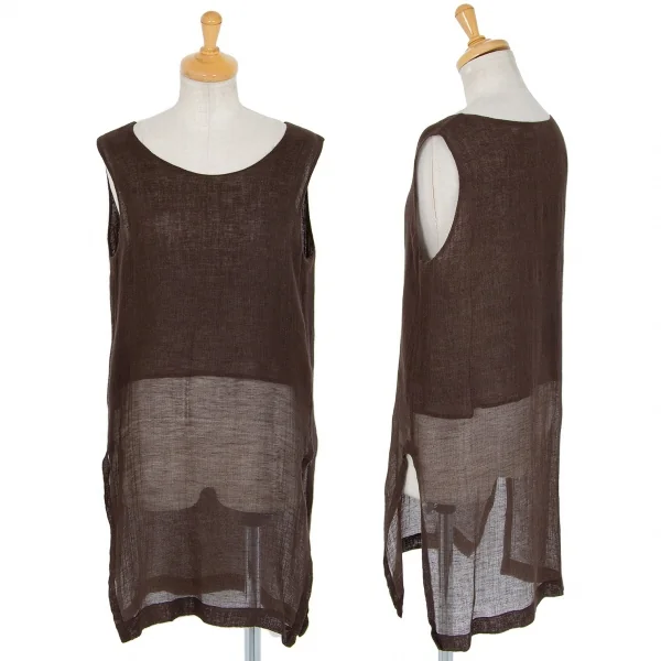 イッセイミヤケペルマネンテISSEY MIYAKEPERMANENTE リネンローゲージレイヤータンクトップチュニック 茶M K-83085_001