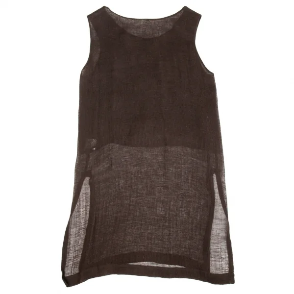 イッセイミヤケペルマネンテISSEY MIYAKEPERMANENTE リネンローゲージレイヤータンクトップチュニック 茶M K-83085_008