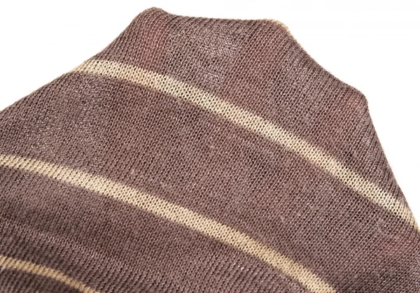 イッセイミヤケISSEY MIYAKE ボーダーリネン半袖ニット モカM位 K-83113_010