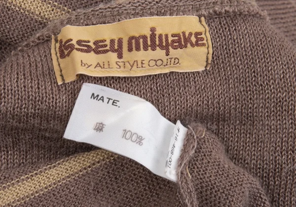イッセイミヤケISSEY MIYAKE ボーダーリネン半袖ニット モカM位 K-83113_013