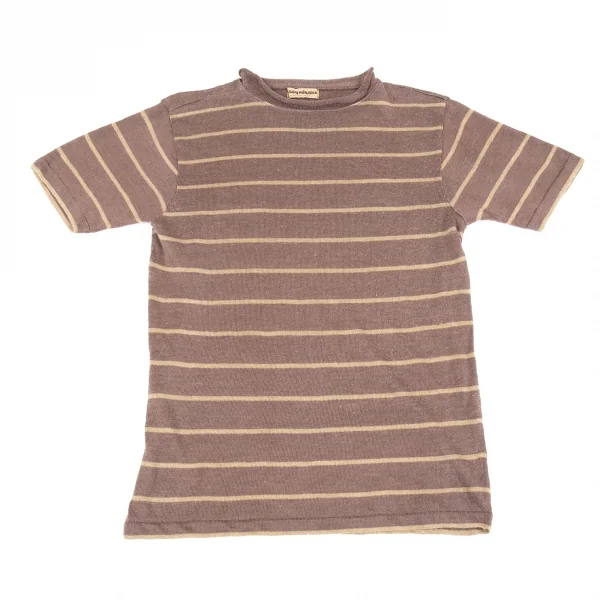 イッセイミヤケISSEY MIYAKE ボーダーリネン半袖ニット モカM位 K-83113_002