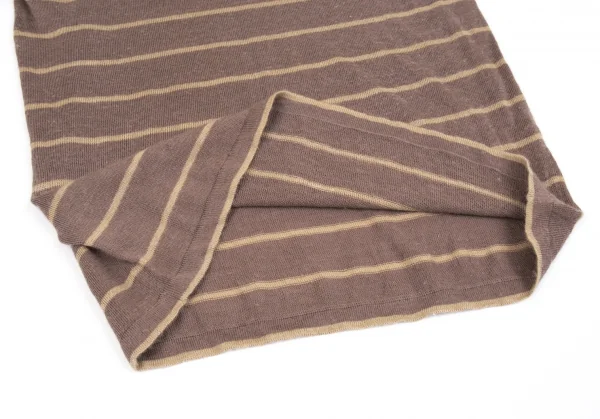 イッセイミヤケISSEY MIYAKE ボーダーリネン半袖ニット モカM位 K-83113_007