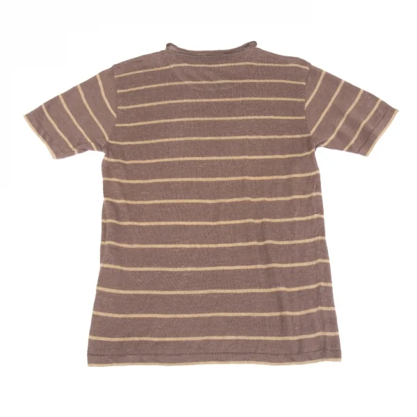 イッセイミヤケISSEY MIYAKE ボーダーリネン半袖ニット モカM位 K-83113_008