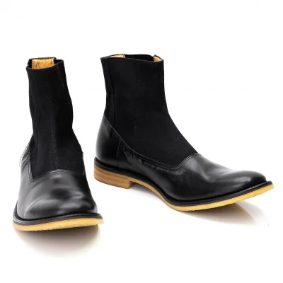 ヨウジヤマモト プールオムYohji Yamamoto POUR HOMME ガムソールキャンバス切替レザーサイドゴアブーツ