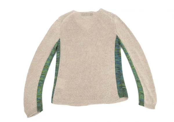 コムデギャルソン オムプリュスCOMME des GARCONS HOMME PLUS リネンサイド切替デザインVネックニット ベージュM位 K-83160_010